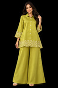 Olive Leaf-Embroidery Trousers Set