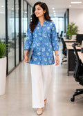 Blue Hibiscus Floral Short Kurti